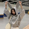 Korean Style Cozy Gray Hooded Coat for Women, Loose Fit Cotton Fabric, Long Sleeve - Elegant Women's Fashion Warmth