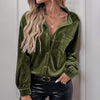 Chic Autumn Velvet Cardigan in Vivid Green - Lapel Style, Cozy Fall Fashion.