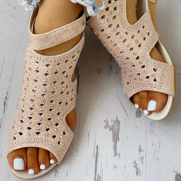 Elegant Women's Rhinestone Open Toe Wedge Sandals