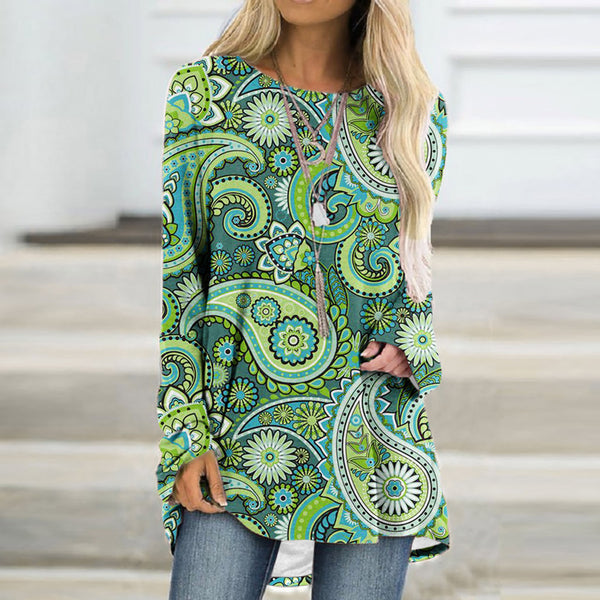 Stylish 3D Print Women's Pullover T-shirt, Long Sleeve, Polyester Fabric, Trendy Design