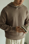 Men's Retro Pullover Hooded Sweater, Camel & Dark Gray Melange, Cotton Blend Knitwear, Cozy Winter Hoodie