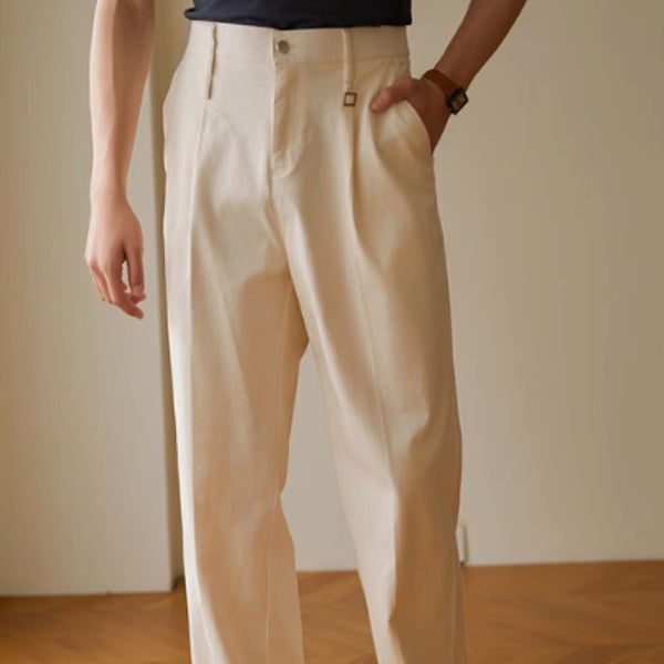 Retro-Styled Men's Casual Trousers, Cotton, Elastic Waist, Black/Apricot/American Coffee, S-XXL Sizes