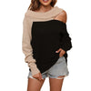 Off-Shoulder Sweater Color Contrast Deer Plush Fabric Chic Winter Wear