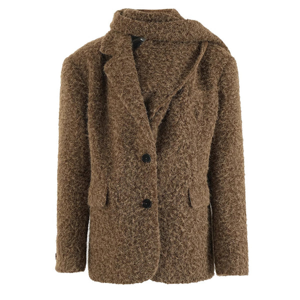 Elegant Woolen Women's Jacket with Detachable Scarf Collar, Chic European-American Style Coat