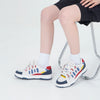 Color-Contrast Suede Skateboard Shoes for Men & Women in Blue and Reddish-Yellow. Handcrafted leather sneakers with rubber soles, ideal for skateboarding.