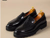 Genuine Leather Black Slip-on Business Casual Shoes with Square Toe and Thick Sole - Men's Sizes 38-45
