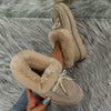 Women's Bow-Decorated Snow Boots in Black, Suede, Cozy Winter Fashion with Stylish Bow Detail
