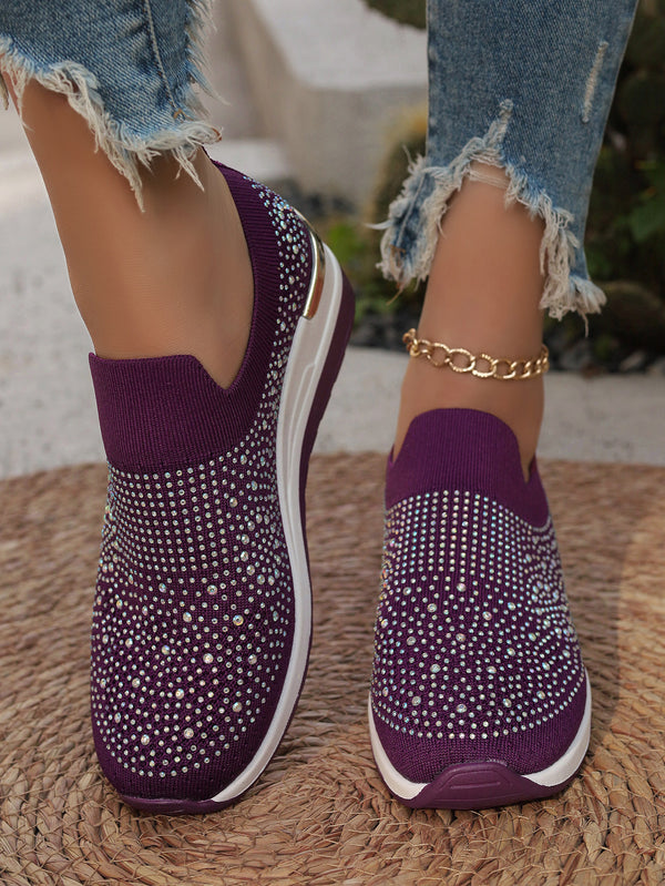 Women's Lightweight Mesh Slip-On Sneakers - Breathable & Stylish in Various Colors & Sizes, Non-Slip Sole & Rhinestone Detail