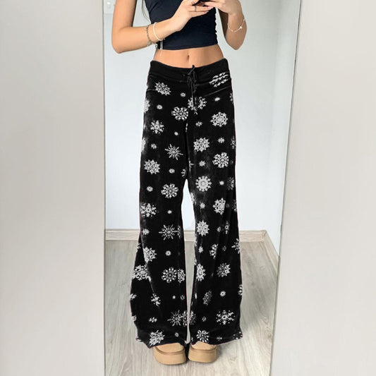 Snowflake Casual Pants For Women Autumn And Winter New Contrast Color