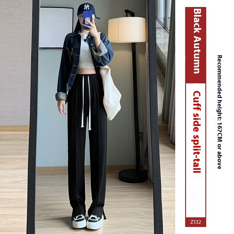 Sports Straight Loose Casual Slit Wide Leg Pants