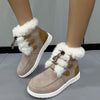 Women's Suede Fleece Winter Boots in Brown & Beige - Plush Round Toe, Low Heel - Size 36 to 43 - Cozy Winter Fashion