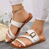 Stylish Plus Size Flat Slippers with Woven Strap & Hollow Buckle - Black White Brown