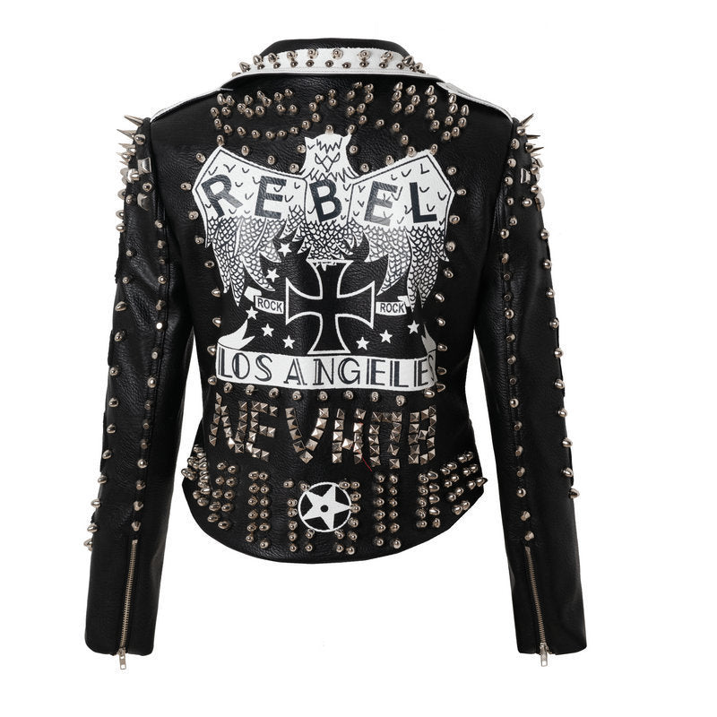 New Punk Rock Windmill Graffiti Leather Jacket