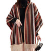 Ethnic Hooded Shawl Cape: Striped Woolen Wrap with Tassels - Cozy & Stylish Winter Accessory.