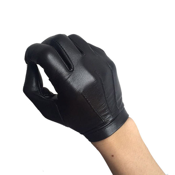 Luxury Men's Fleece-Lined Sheepskin Gloves - Brown & Black - Winter Fashion Mittens