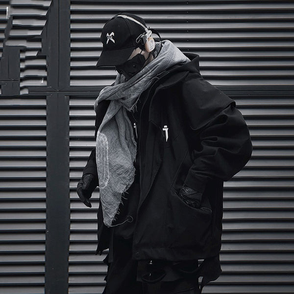 Stylish Casual Men's Hooded Jacket in Black & Gray - Loose Fit, Cotton, Versatile Men's Outerwear.