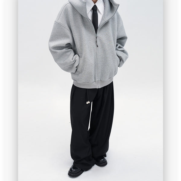 Men's Thickened Zipper Hooded Sweater Cardigan in Black - Youthful Winter Wear