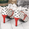 Chic Polka Dot Mary Jane Kitten Heels with heart-shaped ankle strap, perfect for vintage style and all-season wear.