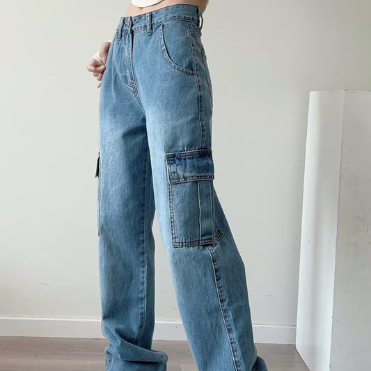 Women's Large-pocket Jeans Straight