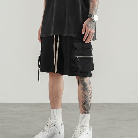 Dark RO Style Three-dimensional Pocket Floating Rope Drawstring Shorts