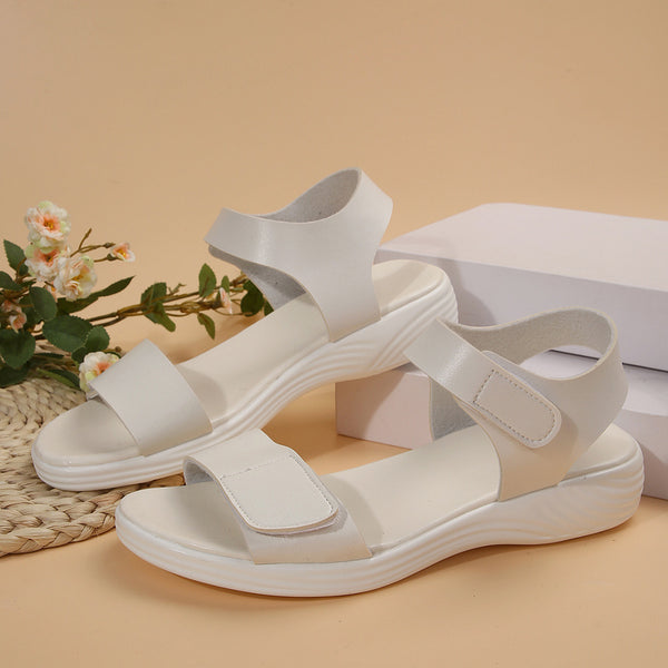 Women's Summer Beach Sandals with Low Heel in White, Black, or Light Brown - Stylish, Comfortable, Velcro Fastening - Sizes 36-43