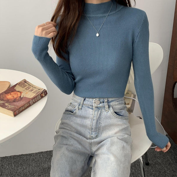 Cozy Women's Turtleneck Wool Pullover, Long-Sleeve Base Shirt in Red Wool Fabric, Winter Fashion Top