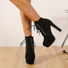 Chic velvet ankle boots with platform block heel, side zipper, and round toe for elegant, comfortable all-day wear.