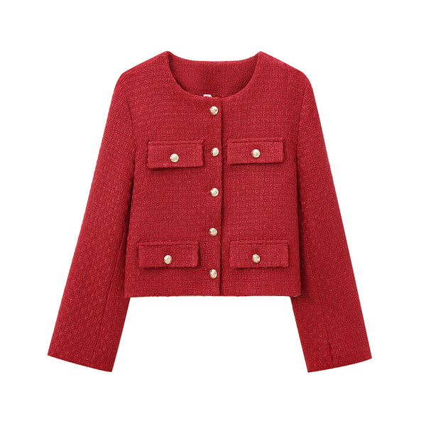 Stylish Round Neck Long Sleeve Women's Coat in Black