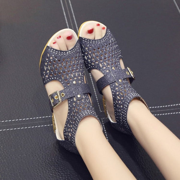 Elegant Women's Rhinestone Open Toe Wedge Sandals