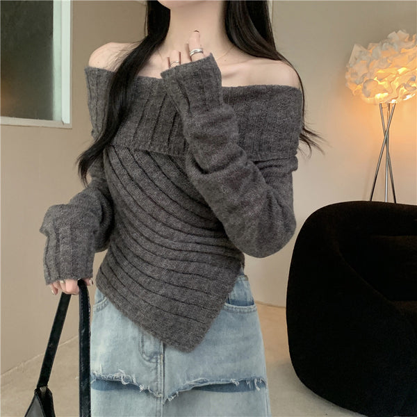 Cozy Off-Shoulder Women's Sweater in 4 Colors, Winter Fashion.