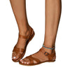 Retro Women's Brown Cross-Lace Flat Sandals Open-Toe - Summer Style, Patent Leather, TPR Sole - Multiple Sizes Available