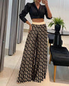 Autumn Wide-Leg Printed Pants in Yellow Maze - Trendy European & American Style. High-quality Polyester & Spandex. Great fit for Fall!