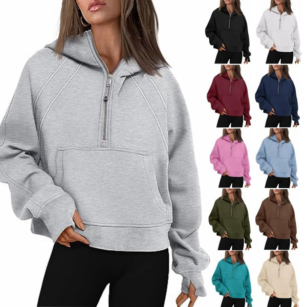 Winter Hooded Sweatshirt in Solid Color | Women's Loose-Fit Top