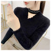 Stylish Lace Collar Rhinestone Pullover Sweater in White Blue Pink Apricot Black - Women's Fashion Sweater with Elegant Rhinestone Detail