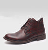 Men's Retro Style Leather Sneakers in Wine Red & Bronze - Comfortable Leisure Shoes for Men with Premium Rubber Sole