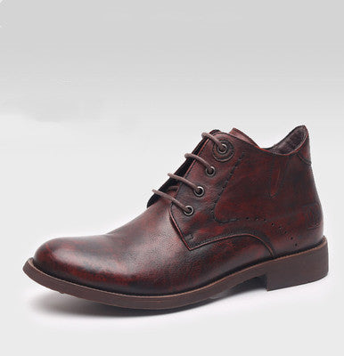 Men's Retro Style Leather Sneakers in Wine Red & Bronze - Comfortable Leisure Shoes for Men with Premium Rubber Sole