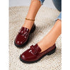 Mid-Heel Retro Loafers in Patent Leather with Stylish Tassel, Black & Red, Women's Casual Shoes