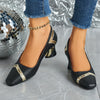Chic glitter block heel pumps with square toe, perfect for all-season wear and stylish comfort at any occasion.
