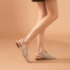 Chic French Woven Roman Sandals in Light Apricot - Mid-Height Heel and Comfortable Design