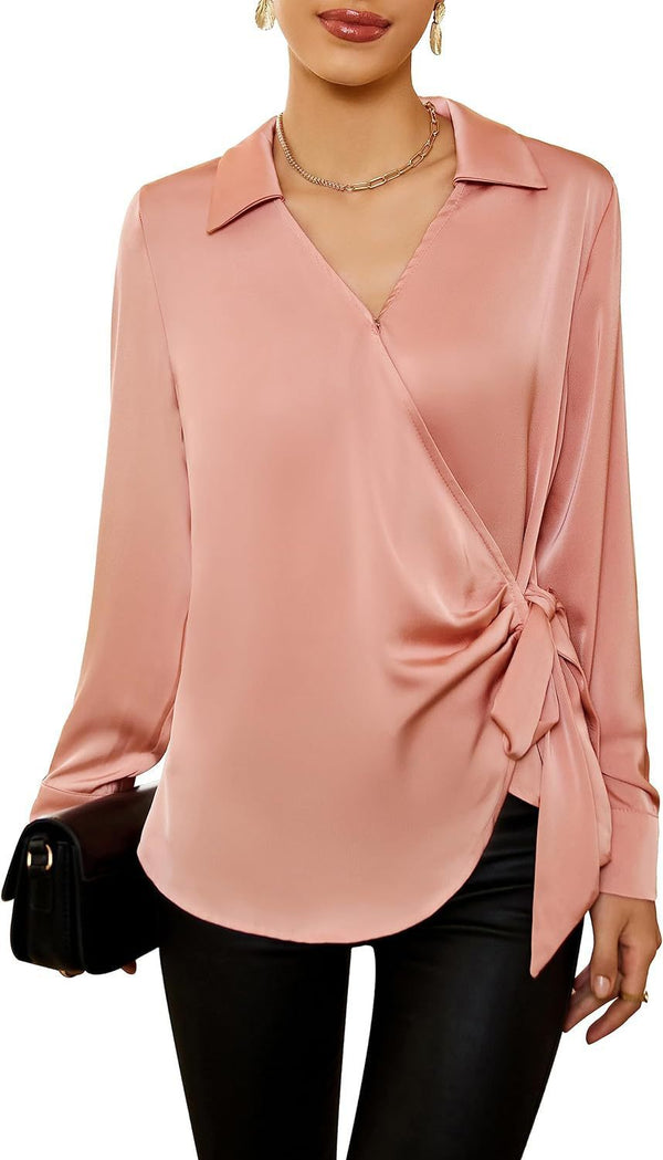 Elegant Lace-up Long Sleeve Shirt for Waist Trimming