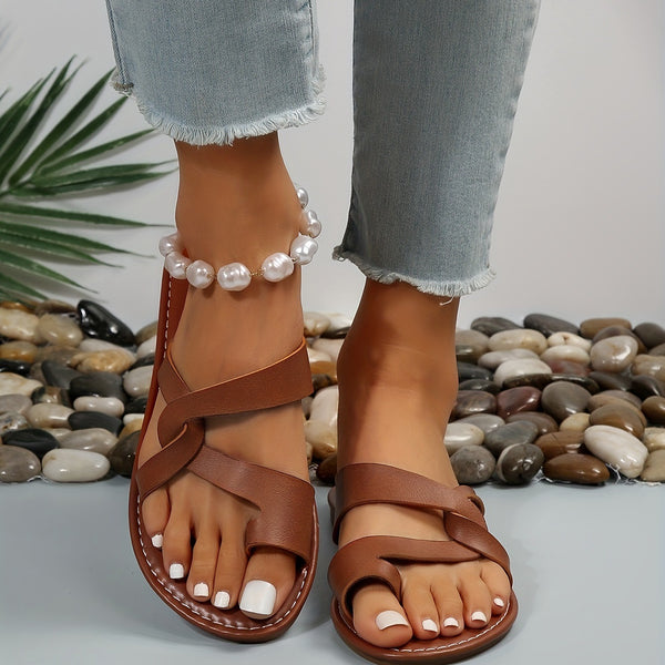 Stylish Women's Leather Sandals in Dark Brown - European & American Design