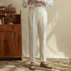 Breathable Linen High-waisted Trousers in Apricot Dark Grey Blue - Polyester Blend - Asian Sizes 29-36 - Modern Comfort & Style
