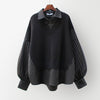 Sophisticated Patchwork Two-Piece Style Shirt in Black - Women's Casual Chic Cotton Top