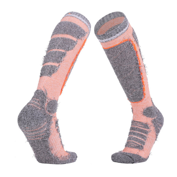 Warm Winter Sports Cotton Ski Socks - Purple Blue Orange Pink - Women Dark Gray Blue Green - Men - High-Cylinder Outdoor Activities