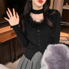 Trendy Furry Halter Sweater in Noir Black, Cut-Out Design, Fall & Winter Fashion for Women