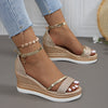 Women's Rhinestone Accent Muffin Heel Sandals in Shiny Silver, Peep Toe with Rhinestones, Summer Footwear.