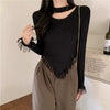 Women's Slim-Fit Halter Tassel Sweater in White - Winter Fashion Essential with Tassel Detail - Viscose Fiber - Free Size - Fall Style