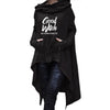 Women's Printed Letter Hoodie with Irregular Hem - Cotton, Casual, Fashionable - Winter Wear for Women