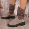 Warm Lace-up Fleece Winter Boots for Women, Chunky Heel, Suede, Snow Boots - Black, Gray, Brown - Sizes 35-43