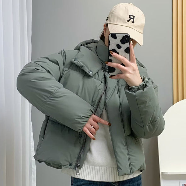 Chic Winter Jacket in Black and Army Green: Oversized Cotton Padded Outerwear